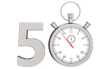 Metal stopwatch isolated for number 50