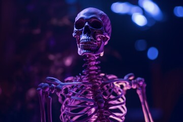 Obraz na płótnie Canvas purple glow enlightened skeleton. Generative AI
