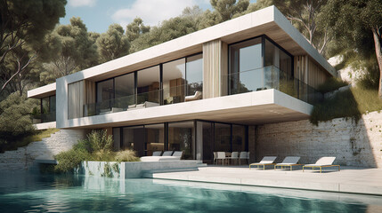 Fototapeta premium White mediterranian modern country house