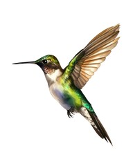 Fototapeta na wymiar Watercolor illustration of a hummingbird isolated on white background. Beautiful tiny colibri bird. Generative AI.