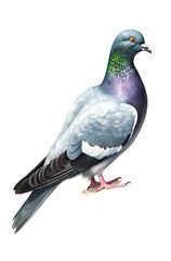 Watercolor illustration of a common pigeon isolated on white background. Aquarelle drawing of a rock dove. Generative AI.