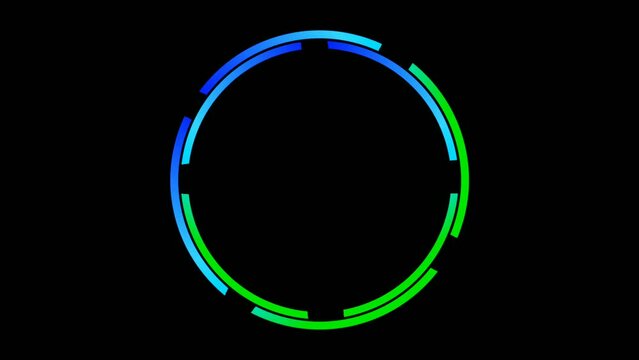 Neon light modern rotating circle border animation motion graphics for video elements.blue green color
