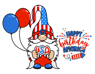 Happy Birthday America - Happy Independence Day July 4th lettering design illustration with beers. Good for advertising, poster, announcement, invitation, party, greeting card, banner, gifts.