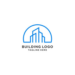 Vector flat construction company brand design template. Building company and architect bureau insignia, logo illustration isolated on white background. Line art.