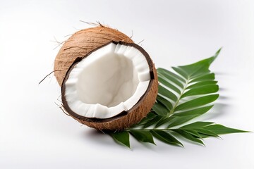 half of a coconut on white background