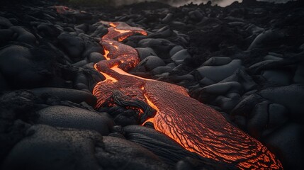  Intense Lava Flowing Downward - Generative ai