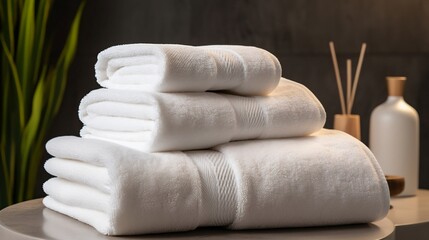  Stacked White Towels in Bathroom - Generative ai