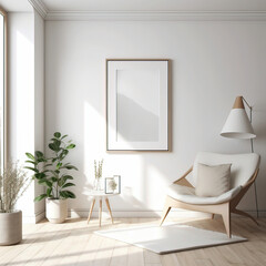  White Decor Vertical Photo Frame Mockup with Leaf
