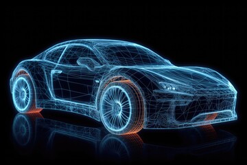 Fototapeta na wymiar Futuristic car wireframe.Modern car technology concept with wireframe
