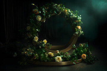 Create a Dreamy Studio Vibe with Black Gradient Background and Green Flower Arch Overlay - Elevate Your Photography Game