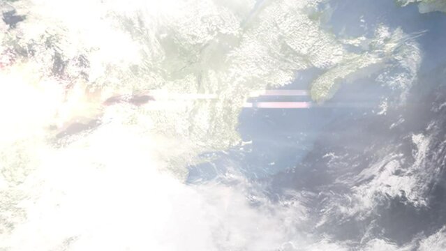 Earth zoom in from outer space to city. Zooming on Tepic, Nayarit, Mexico. The animation continues by zoom out through clouds and atmosphere into space. Images from NASA