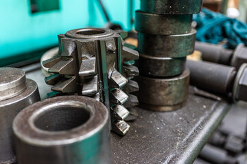 Old equipment, machines, tools in a rustic style in an abandoned mechanical factory