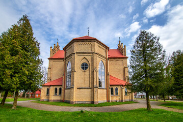 Naklejka premium Built in 1912 in the neo-Gothic style, the Roman Catholic church of St. Anne in Krynki, Podlasie, Poland.