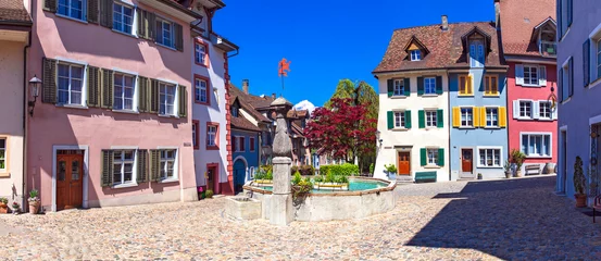 Gordijnen Charming swiss town - romantic Laufenburg with colorful houses. Switzerland travel and beautifil places © Freesurf