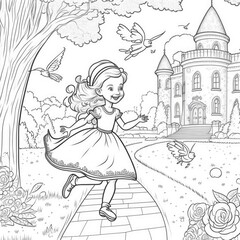 Fototapeta na wymiar Coloring Pages for Kids Animals and Mystical Creatures in Fairy-tale Landscapes AI Generated 