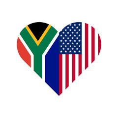 unity concept. heart shape icon with south africa and american flags. vector illustration isolated on white background