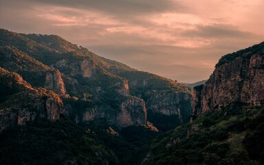 Scenic view of the hiking area of Canon de la Garita, Sierra Penjamo at sunset in Guanajuato, Mexico