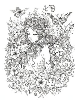 Adult Coloring Pages Robots, Factories, Animals, Women, and Cake AI Generated
