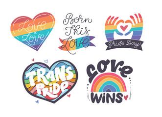 Funny hand drawn lettering about love. Pride month, trans love.