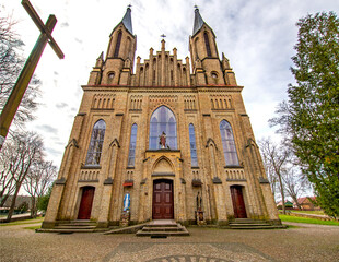 Fototapeta na wymiar Built in 1912 in the neo-Gothic style, the Roman Catholic church of St. Anne in Krynki, Podlasie, Poland.