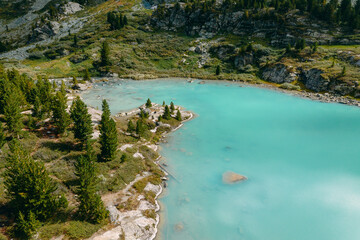 Fototapeta na wymiar Amazing nature landscape Turquoise picturesque Kuyguk lake, Altai mountains, Siberia Russia. Aerial top view