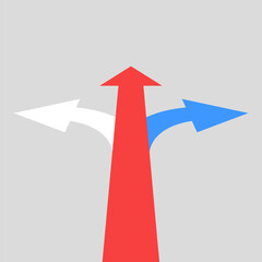 Three arrows pointing in different directions. Making a choice. Vector.