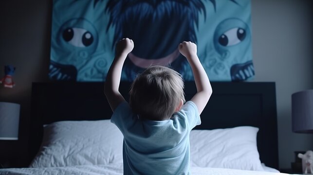 Facing Fears, Brave Kid Confronts Nightmares and Imaginary Monsters. Generative AI