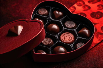 Heartshaped Chocolates In Red Box. Generative AI