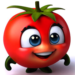 Naklejka premium Cute cartoon 3d character of smiling red ripe tomato, digitally generated illustration