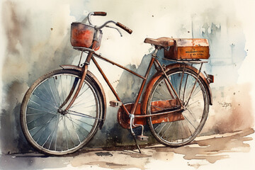 Fototapeta na wymiar old bicycle on a wall, AI genered