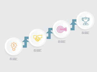 horizontal steps timeline infographic element report background with business line icon 4 steps