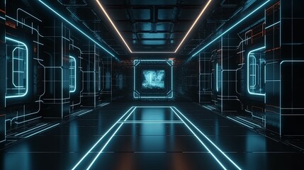 Science fiction space station illustration with dazzling  lighting. Generative AI