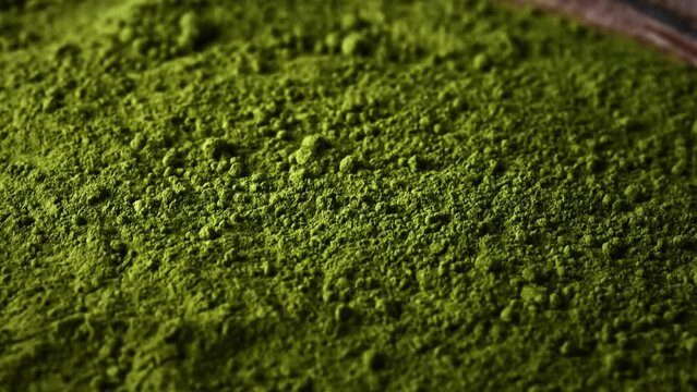 Matcha green tea powder, close up view