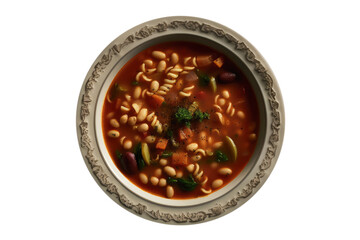 Minestrone On White Plate, Top View. On An Isolated Transparent Background, Png. Generative AI