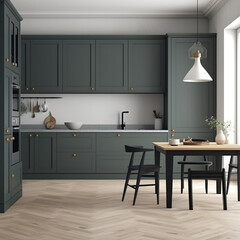 Fototapeta premium Frame Mockup in Küchenraum-Interieur, generative AI