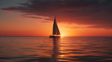 Fototapeta na wymiar landscape yacht in the ocean during sunset. ai generative