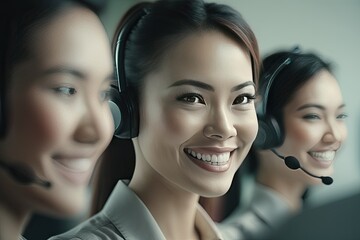 Professional Asian call center team providing excellent customer service with a friendly service mindset. Generative AI