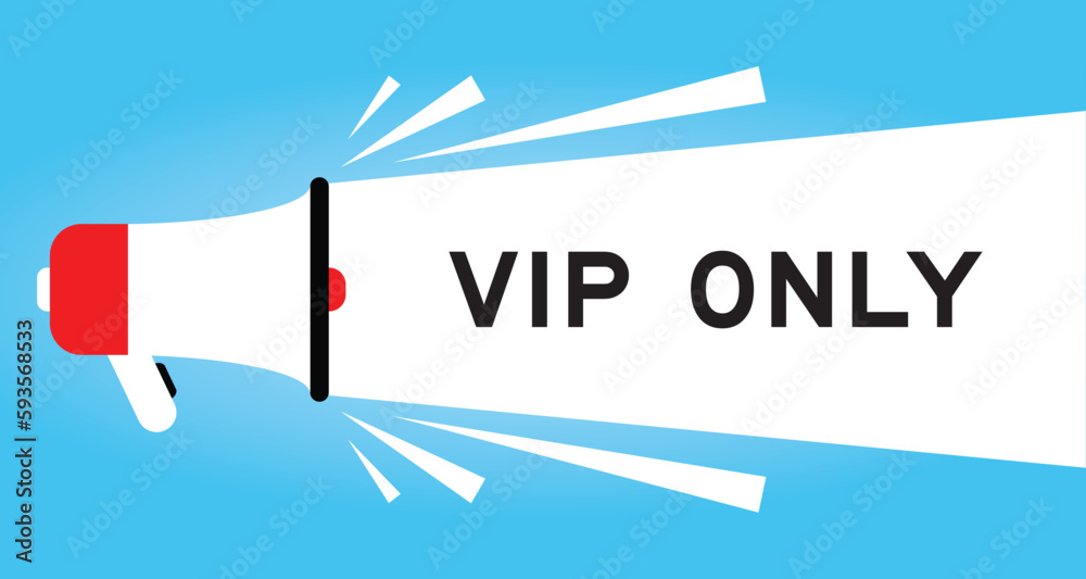 Sticker Color megaphone icon with word VIP (abbreviation of very important person) only in white banner on blue background