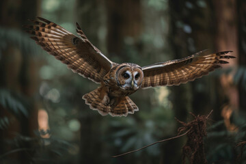 Owl in flight. Long-eared owl. Generative AI