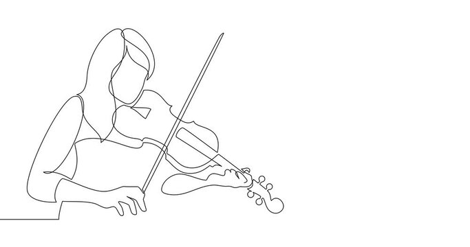 Animation of an image drawn with a continuous line. The girl plays the violin.