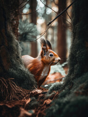 Naklejka na ściany i meble Squirrel in a forest. Generative AI
