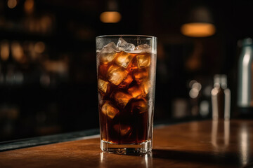 Tall Glass Of Cold Brew Coffee With Ice Cubes. Generative AI