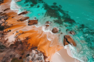 Aerial View Of Beach At The Bahama Bay Blue Beach. Generative AI