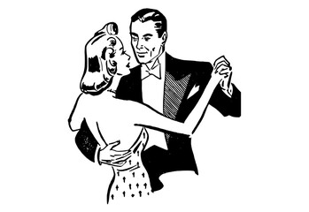 Beautiful couple dancing illustration vintage vector
