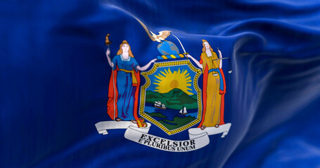 Detail of the New York State flag waving
