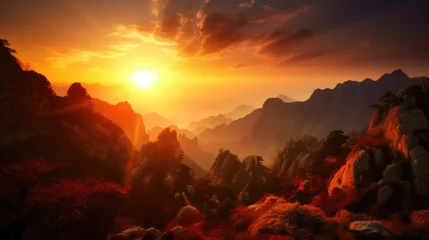 Gardinen Moody dramatic mountain sunset landscape. Generative AI © AIproduction
