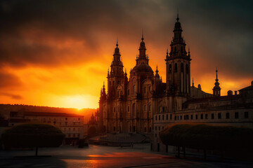 Fototapeta na wymiar Panorama of Santiago de Compostela. Generative AI
