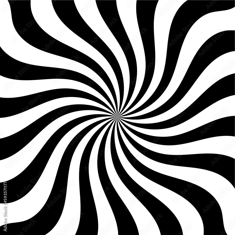 Poster optical art black and white spiral optical illusion background. vector illustration, monochrome