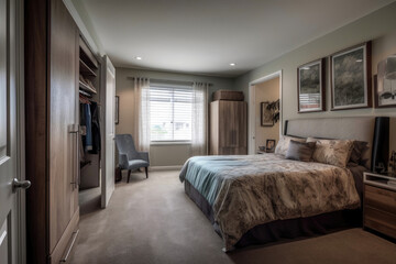 Fototapeta na wymiar Stylish bedroom interior. Generative AI