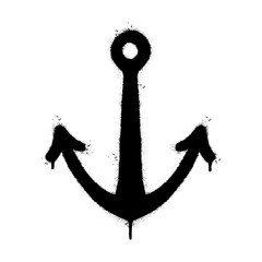 Spray Painted Graffiti anchor icon Sprayed isolated with a white background. graffiti anchor with over spray in black over white.